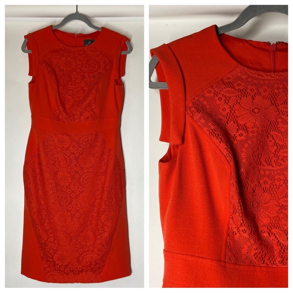 Adrianna Papell Dresses & Skirts - Adrianna Papell Sz 8 Floral Lace Inset Orange Dress Cocktail Party Wedding Guest